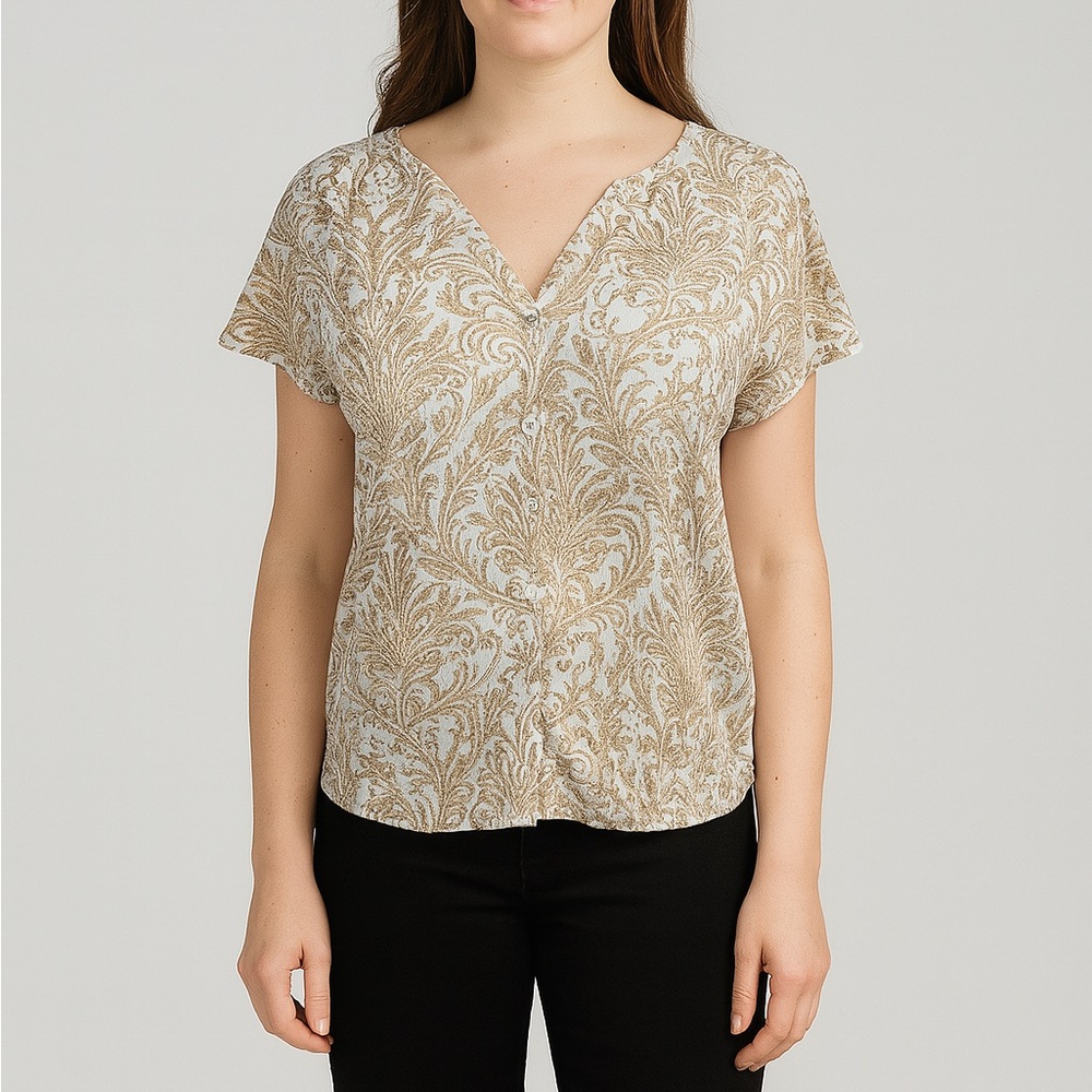 Loft Button Down Short Sleeve Boho Cottage Core Whimical Blouse